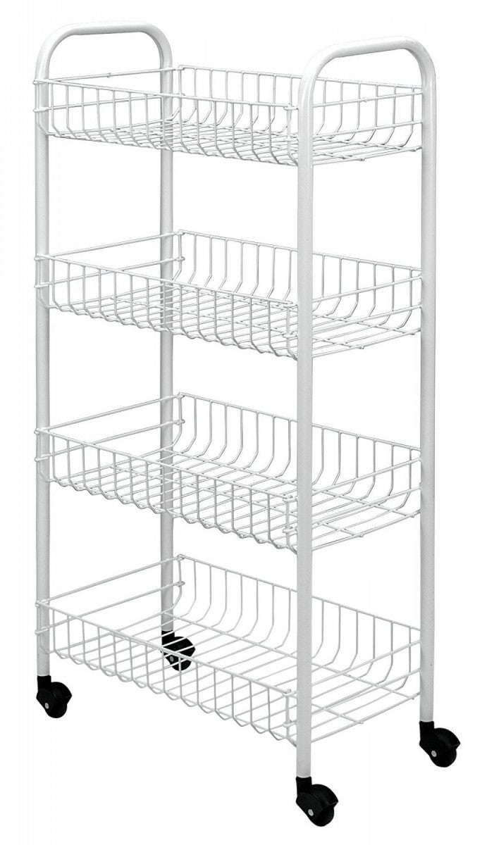 Image - Metaltex Pisa 4 Tier Rolling Cart, Plastic Coated, White