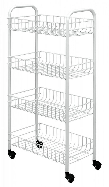 Image - Metaltex Pisa 4 Tier Rolling Cart, Plastic Coated, White