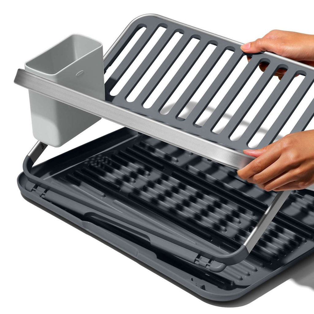 Image - OXO Good Grips Aluminum Fold Flat Dish Rack, Grey