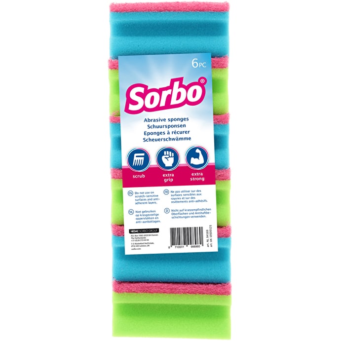Image - Sorbo Abrasive Sponge Scourers, Set of 6, Pink/Green