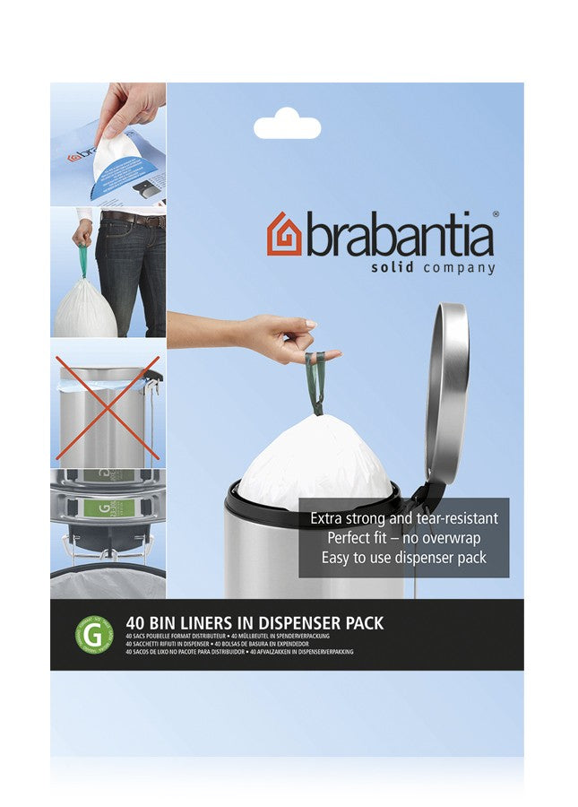 Image - Brabantia Dispenser Pack of Perfect Fit 40 Bin Liners, Size G, 30 Litre, White