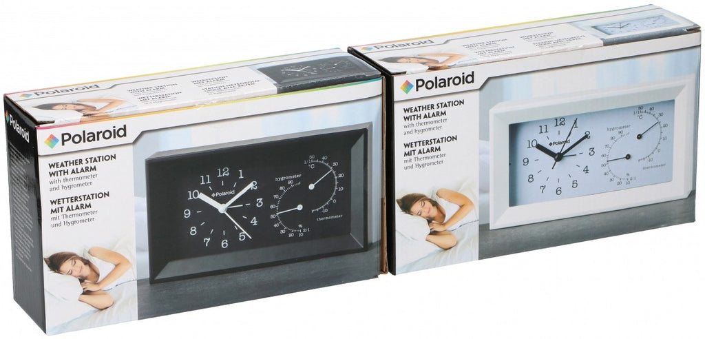 Image - Polaroid Clock Alarm Thermo/Hygrometer, Black and White