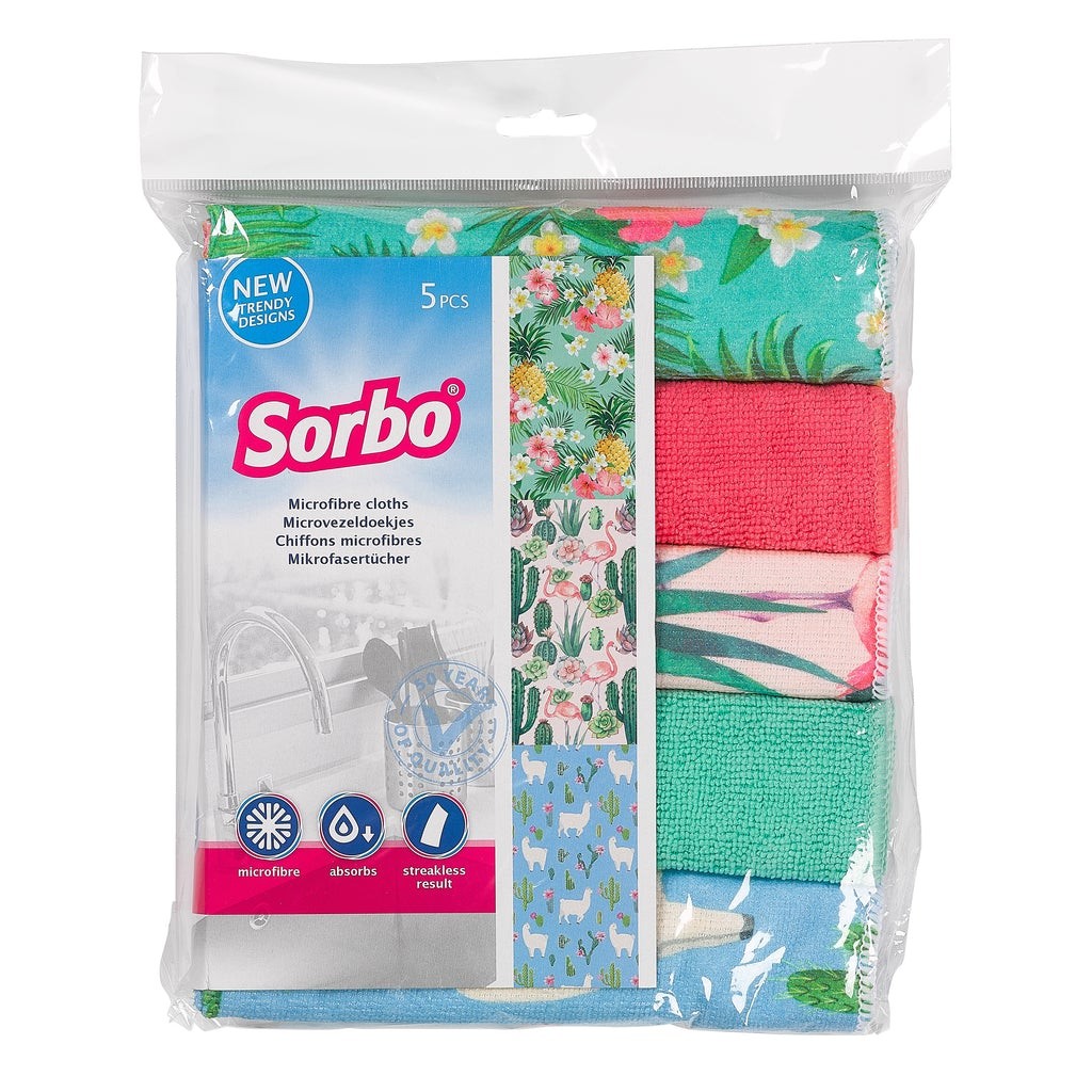 Image - Sorbo Microfibre 5 Pack of Botanic Print Cloths