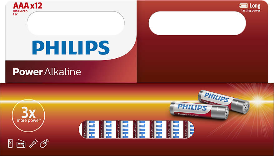 Image - Philips Power Alkaline AAA Battery, Pack of 12, Red