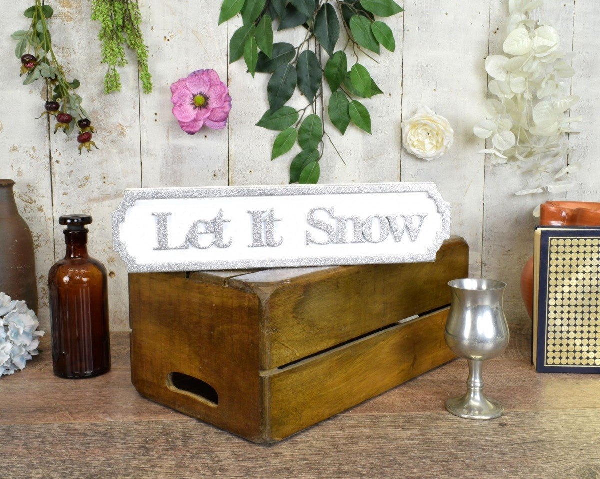 Image - Vintage Mini Street Let It Snow Silver Glitter Sign