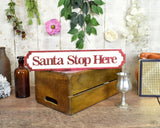 Image - Vintage Mini Street Santa Stop Here Red Glitter Sign